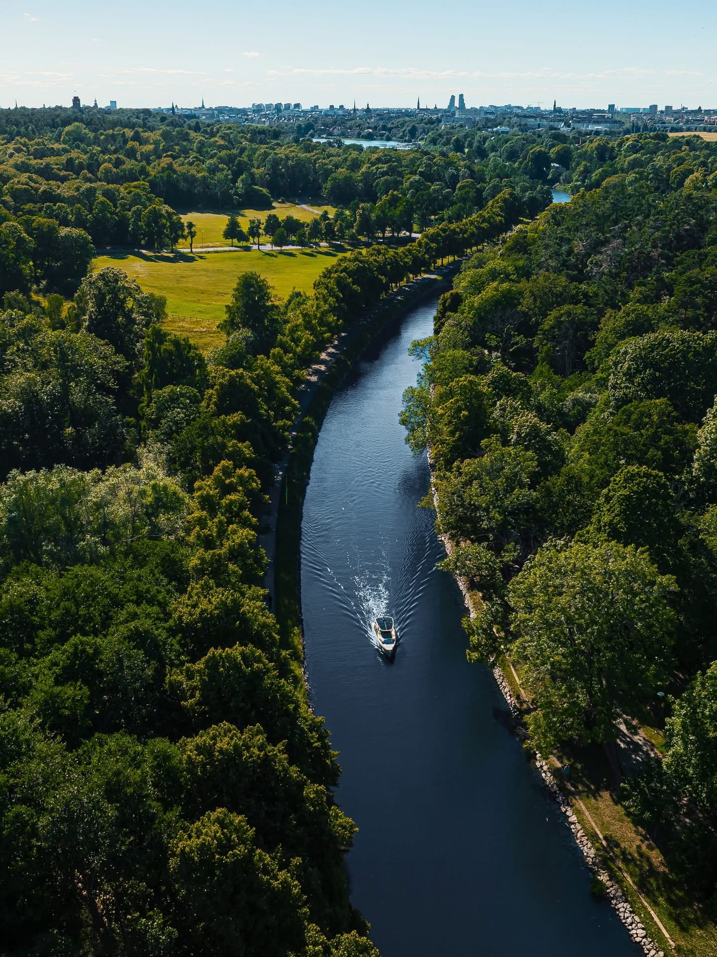 Motorboat on a private archipelago cruise between the islands outside Stockholm